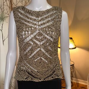 Elegant Gold and green Knit Sleeveless Top